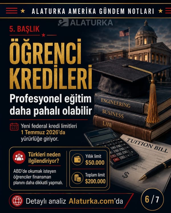 8 Mayıs 2026 Alaturka Amerika Gündem Notları carousel görseli, Türkleri ilgilendiren beş Amerika başlığı