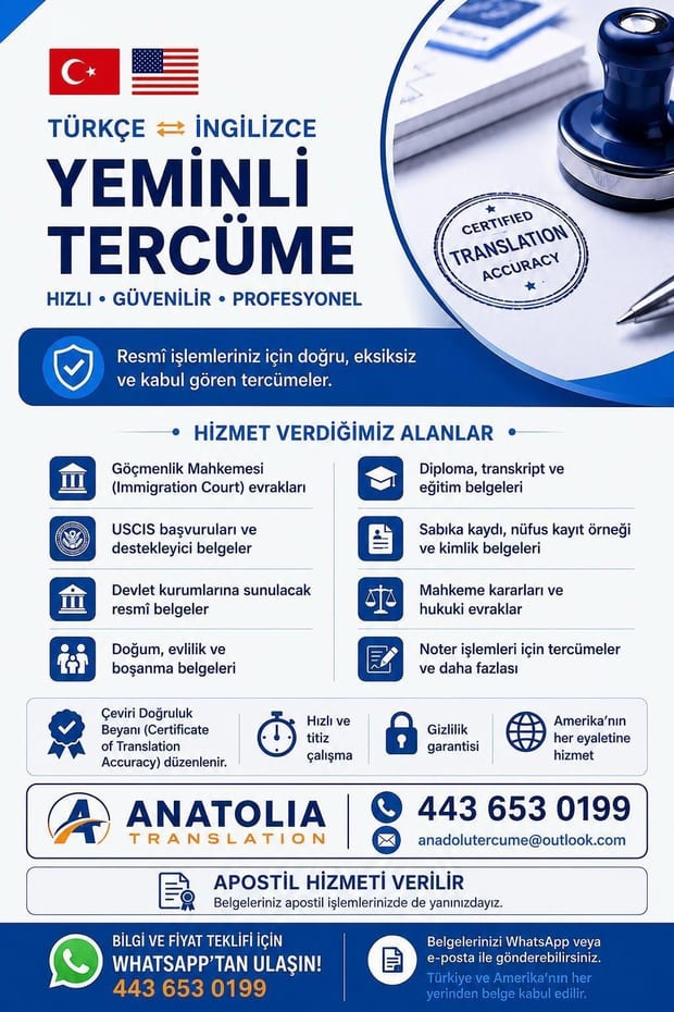 Türkçe–İngilizce yeminli tercüme ve apostil: Anatolia Translation