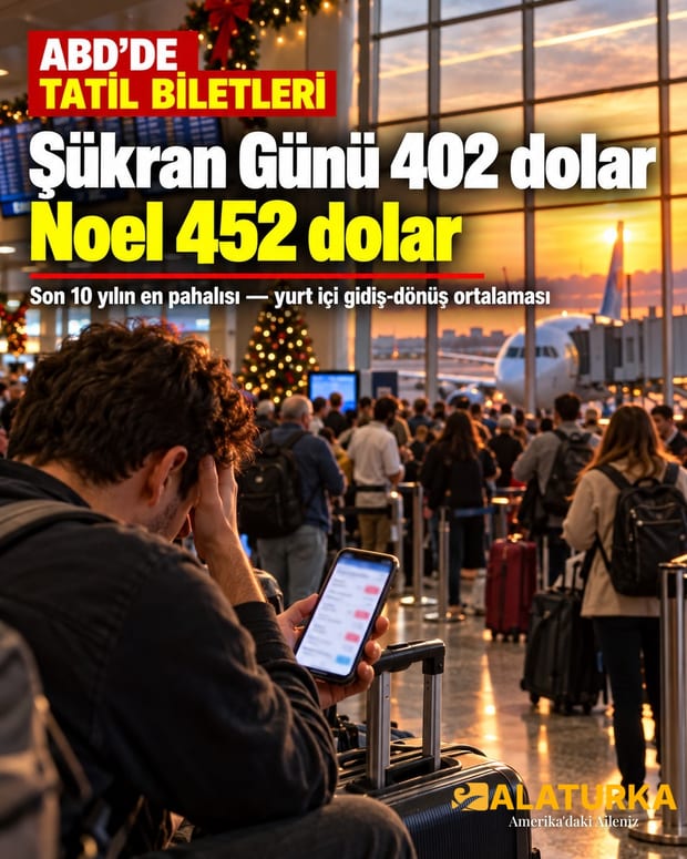 ABD'de tatil dönemi kalabalık havalimanında telefonundan uçak bileti fiyatlarına bakan yolcu