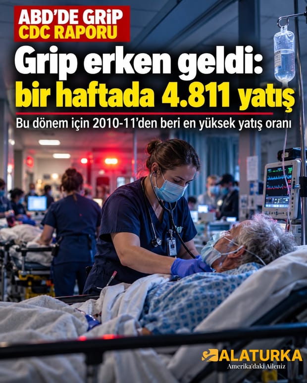 ABD'de bir hastanenin acil servisinde grip hastası yaşlı bir kadını muayene eden hemşire