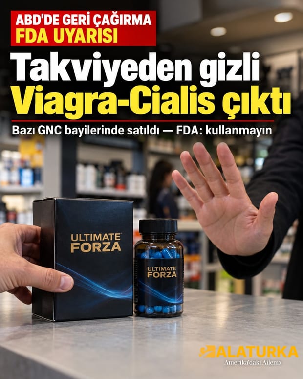 ABD'de geri çağrılan Ultimate Forza erkek takviyesi kutusu ve mavi kapsülleri mağaza tezgahında