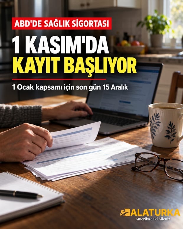 Masada dizüstü bilgisayar, sigorta formları, gözlük ve kahve fincanı var; bir kişi elindeki evrakları inceliyor (temsilî görsel)