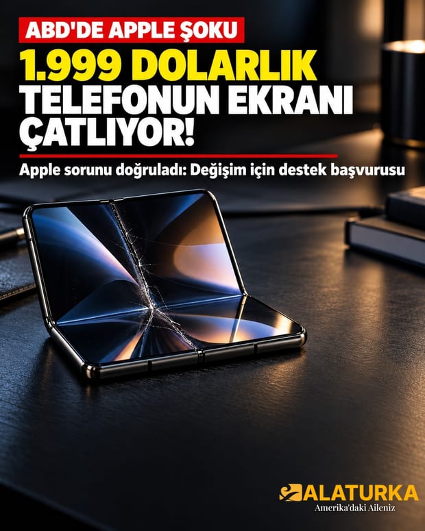 ABD'de iç ekranı menteşe çizgisinden çatlamış katlanabilir iPhone Duo masa üzerinde
