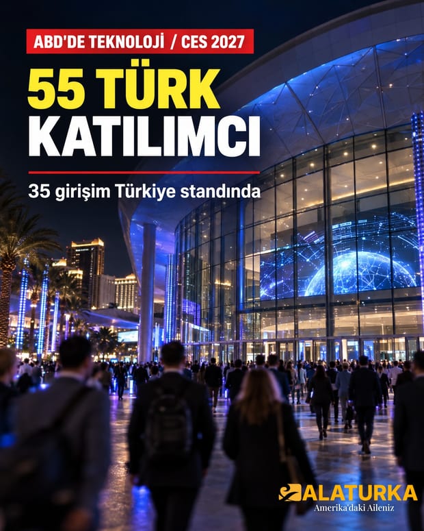 Las Vegas'taki CES fuarının geceleyin aydınlatılmış cam girişine yürüyen kalabalık katılımcılar, arka planda palmiyeler ve kuleler (temsilî görsel)