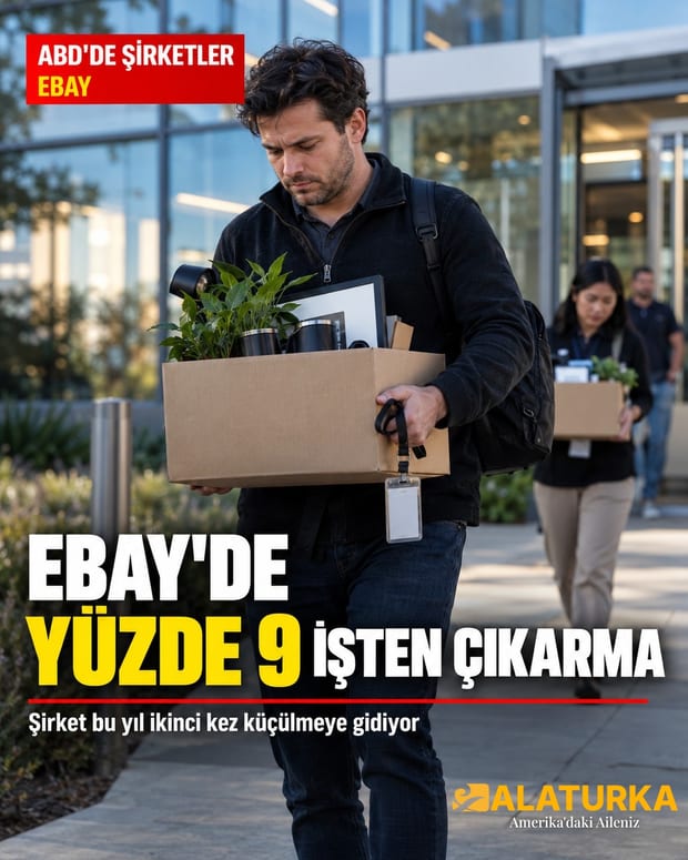 ABD'de eBay işten çıkarmaları haberi için elinde kutuyla ofis binasından ayrılan çalışan