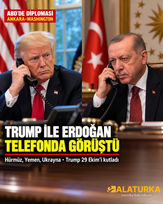 ABD Başkanı Trump ve Cumhurbaşkanı Erdoğan'ın telefonla görüşürken gösterildiği Trump Erdoğan telefon görüşmesi kartı