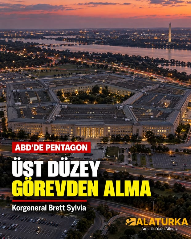 Washington'daki Pentagon binasının gün batımında hava fotoğrafı; yakındaki Potomac Nehri ve uzaktaki Washington Anıtı görünüyor (temsilî görsel)
