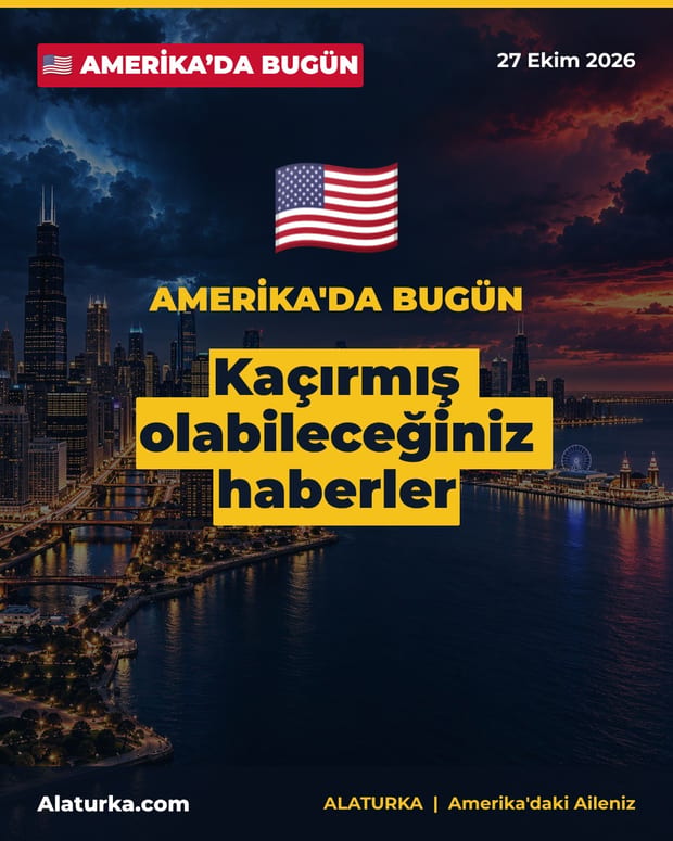 Gece Chicago silüeti önünde 'Amerika'da Bugün – Kaçırmış olabileceğiniz haberler' yazılı 27 Ekim 2026 kapak kartı