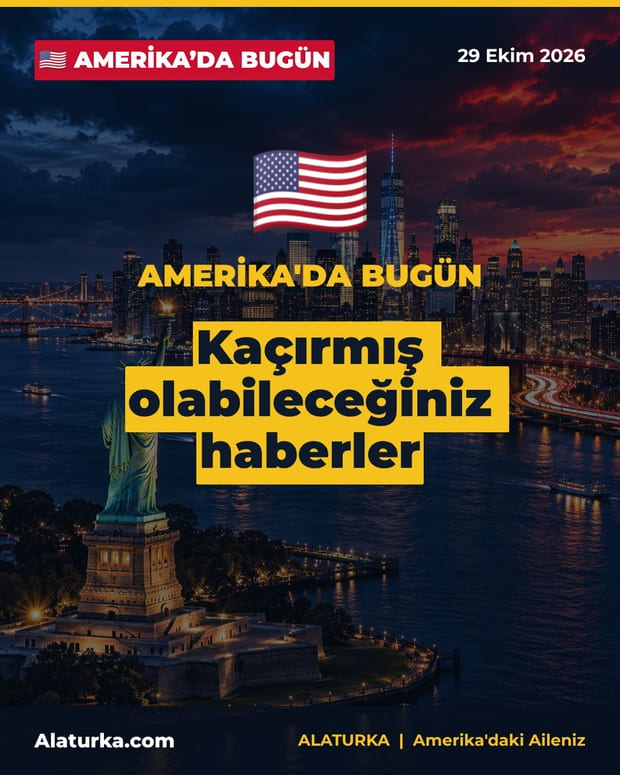 Gece New York silüeti ve Özgürlük Heykeli önünde 'Amerika'da Bugün – Kaçırmış olabileceğiniz haberler' yazılı 29 Ekim 2026 kapak kartı