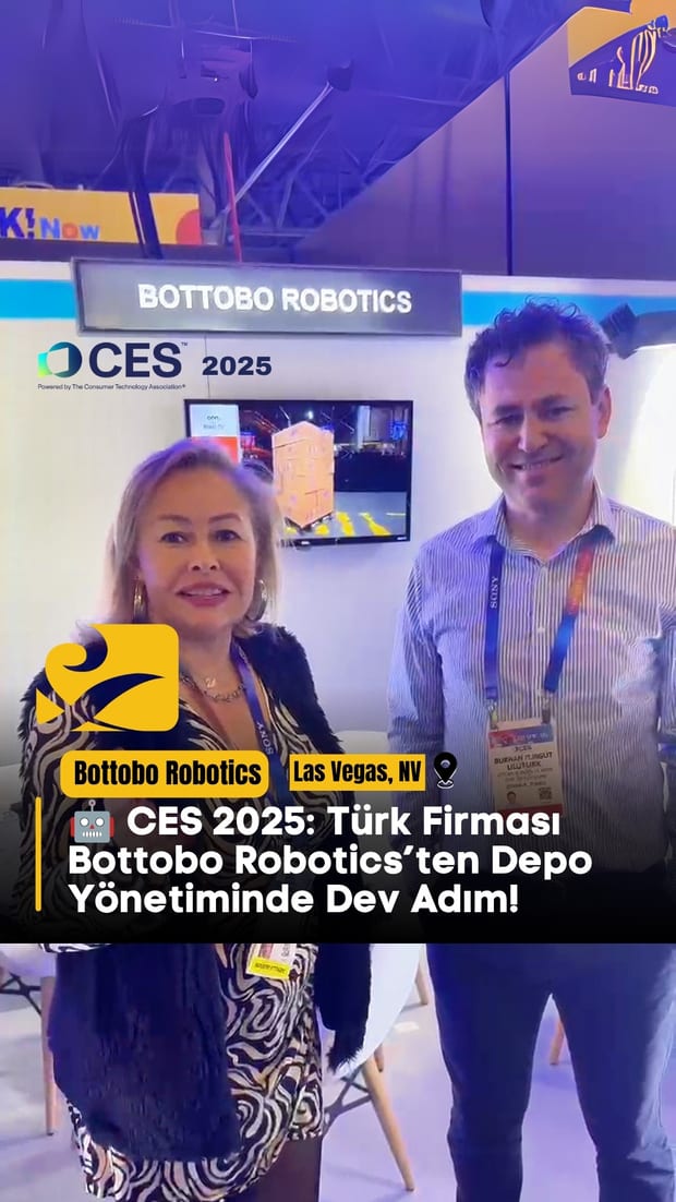 Canan Tokoğlu CES 2025'te Bottobo Robotics standında CEO Burhan Turgut Ulutürk ile
