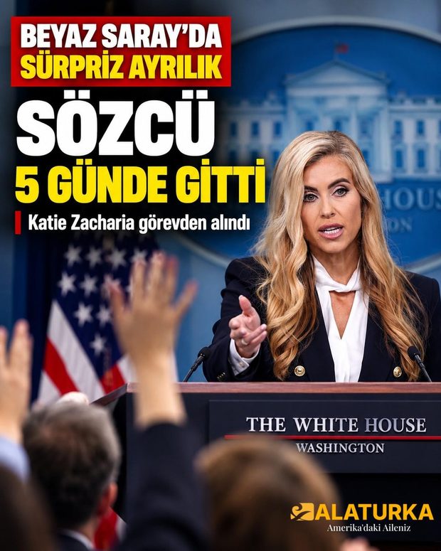 Beyaz Saray basın odasında kürsüde konuşan Beyaz Saray sözcüsü ve el kaldıran gazeteciler