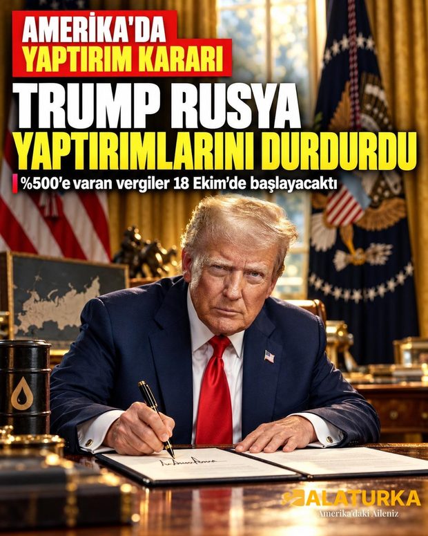 Başkan Trump Oval Ofis'te Rusya yaptırımlarıyla ilgili kararnameyi imzalarken