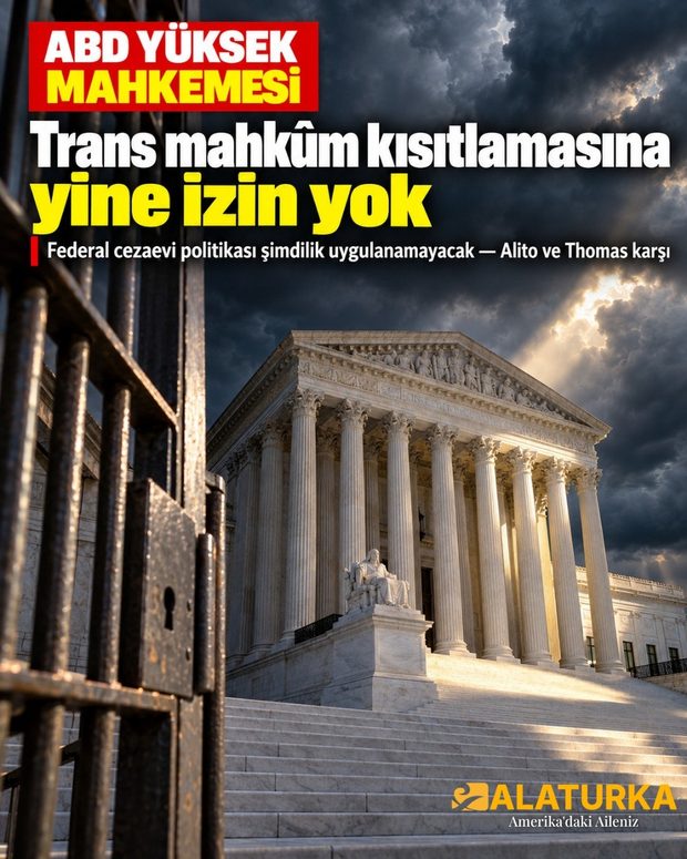 Fırtına bulutları altında ABD Yüksek Mahkemesi binası, önde cezaevi parmaklıkları