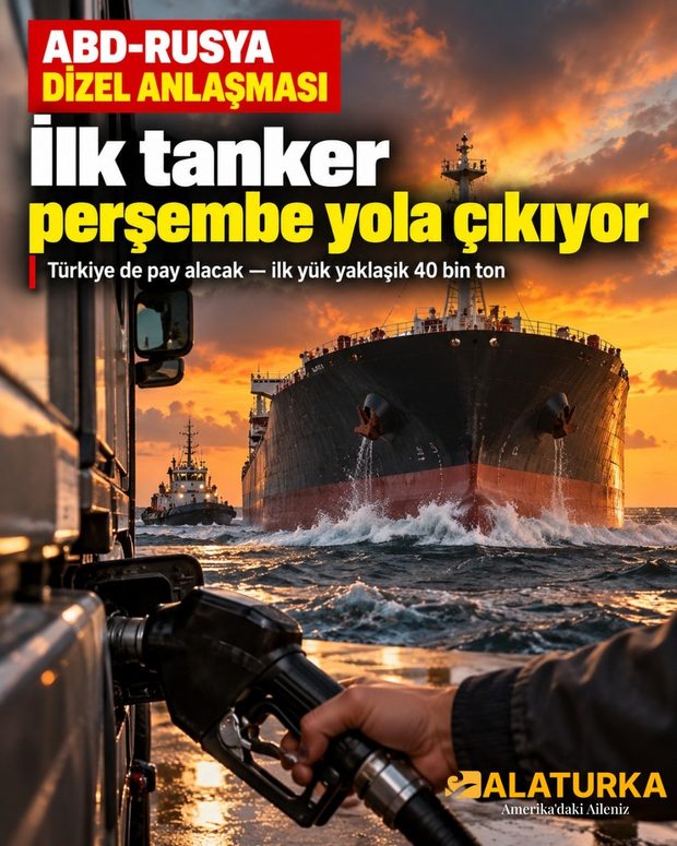 Gün batımında denizde ilerleyen yakıt tankeri, önde kamyona dizel dolduran el
