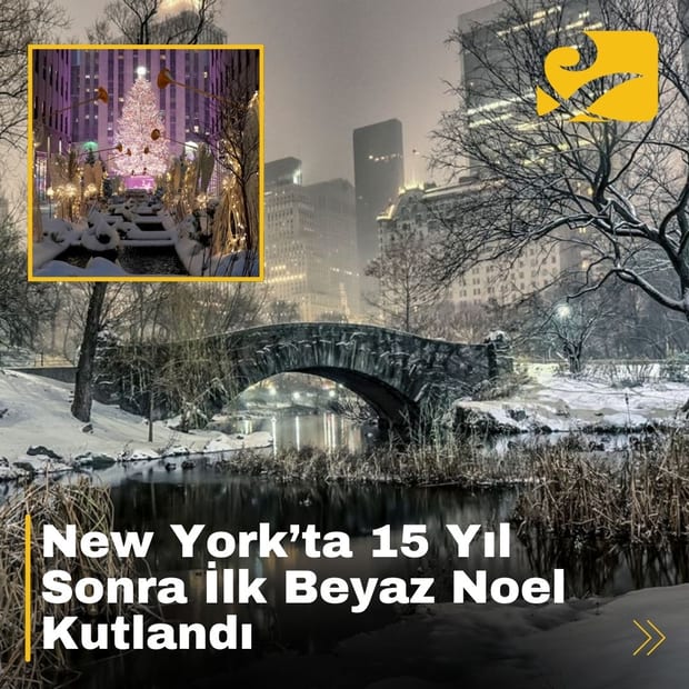 New York City, 15 yıl sonra Beyaz Noel’e uyandı. Central Park’ta 1 inç kar, şehrin büyülü atmosferine katkı sağladı.