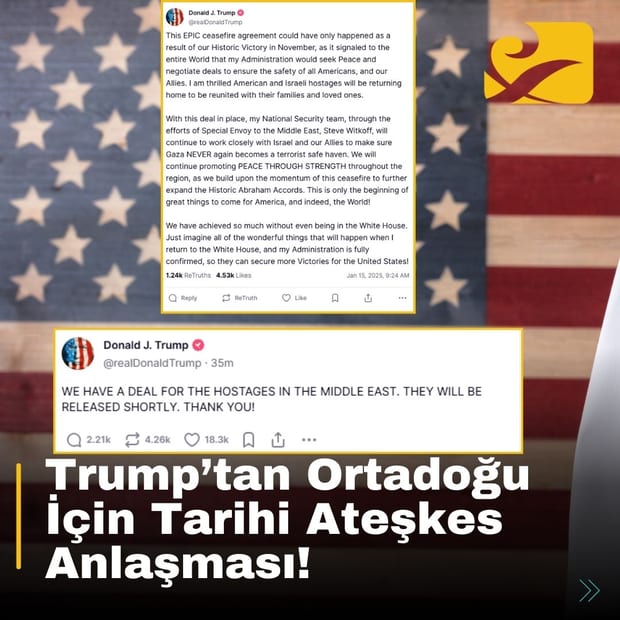 Trump, İsrail ve Hamas arasında tarihi bir ateşkese aracılık ettiğini duyurdu.