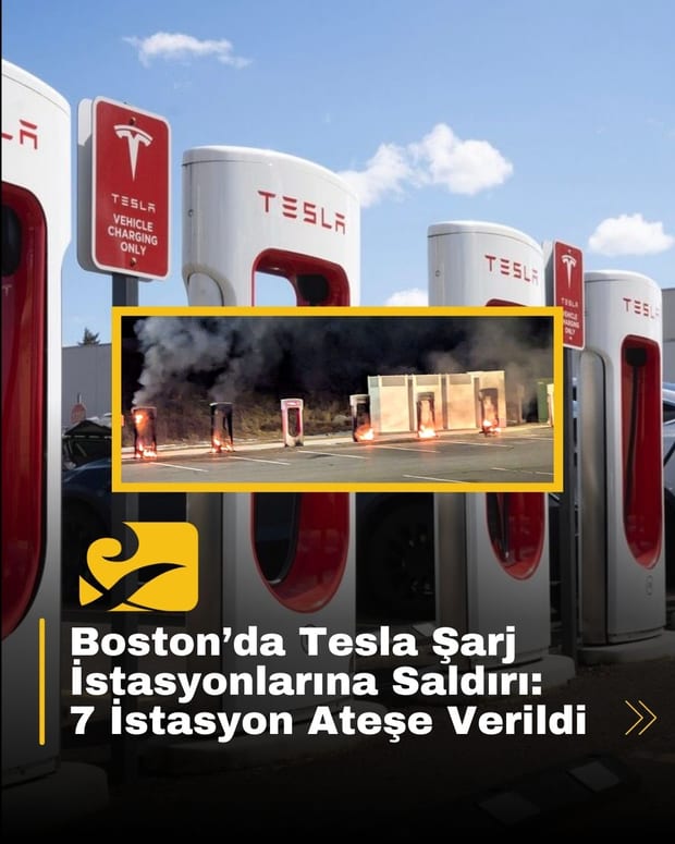 Boston yakınlarında bir Tesla şarj istasyonu kundaklandı. 7 istasyon tamamen yandı