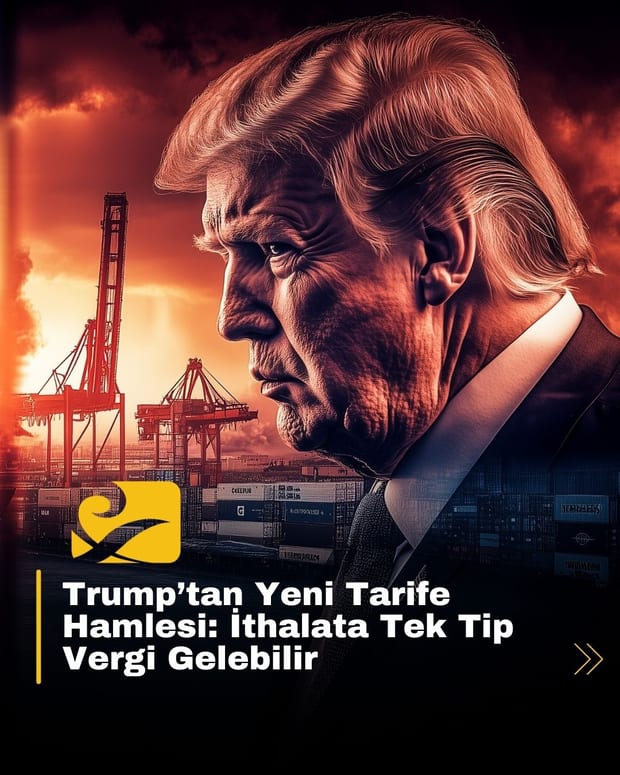 ABD Başkanı Trump’ın ithal ürünlere tek tip gümrük vergisi planını açıklamasını temsil eden görsel