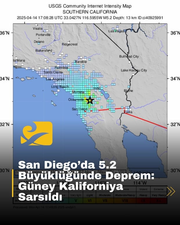 San Diego'da 14 Nisan 2025’te meydana gelen 5.2 büyüklüğündeki deprem