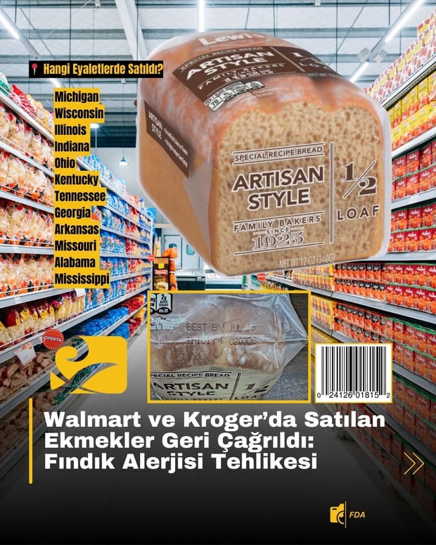 Amerikan Gıda ve İlaç Dairesi (FDA) Walmart ve Kroger’da satılan bir ekmek türü için acil geri çağırma uyarısı yayımladı