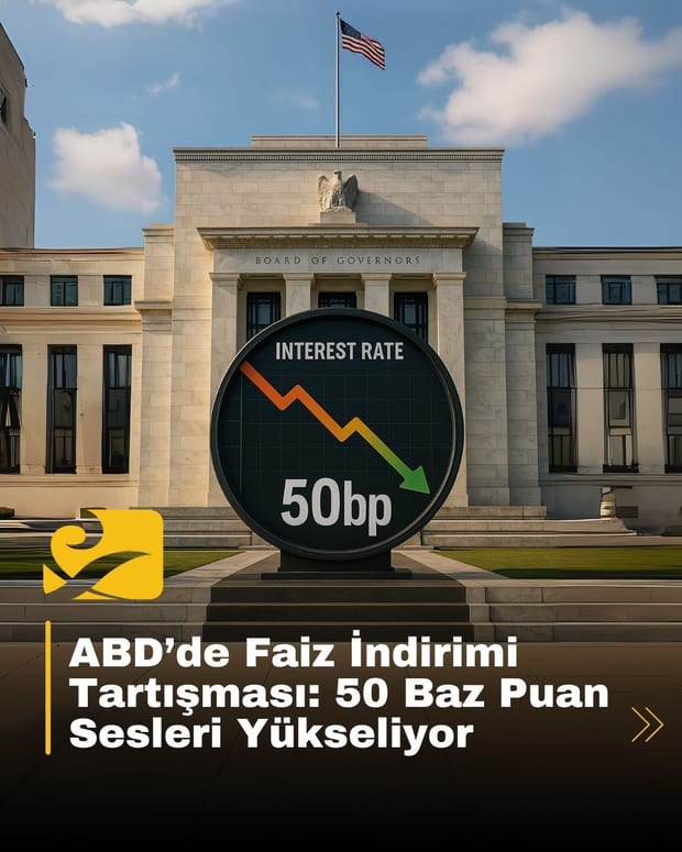 ABD’de 50 baz puanlık faiz indirimi çağrısını ve piyasa beklentilerini simgeleyen görsel