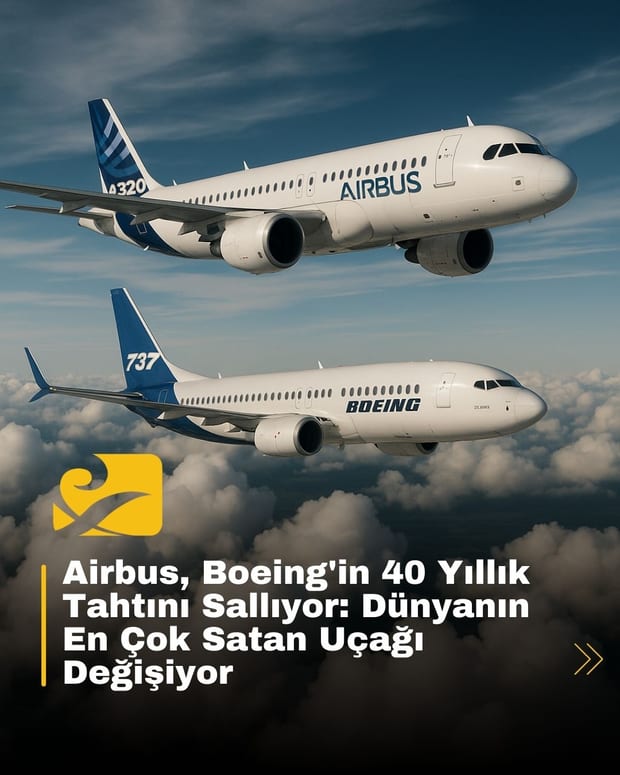 İki uçağın (Airbus A320 ve Boeing 737) bir yarışta yan yana uçtuğu, birinin diğerini geçtiğini gösteren dinamik bir görsel. Görsel, Airbus ve Boeing rekabetini sembolize ediyor.