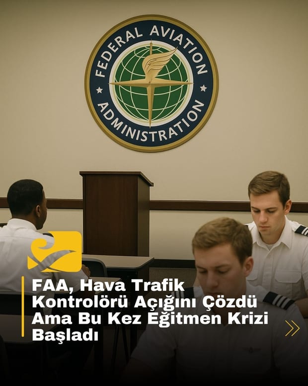 FAA’nın hava trafik kontrolörlerini eğitmek için eğitmen bulmakta zorlanmasını simgeleyen görsel