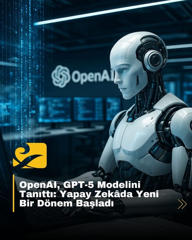 OpenAI'nin tanıttığı GPT-5 yapay zekâ modelini sembolize eden modern bir teknoloji sahnesi