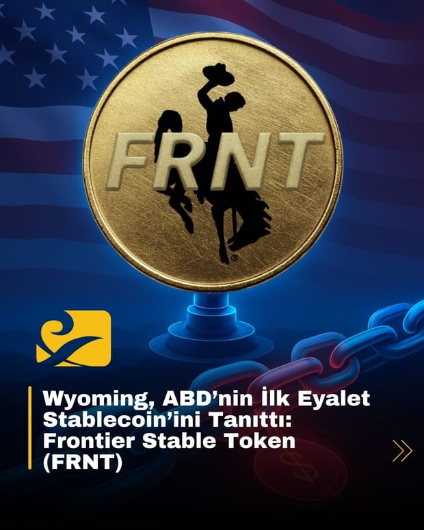 Wyoming’in tanıttığı Frontier Stable Token (FRNT) için blockchain tabanlı dijital para konsept görseli