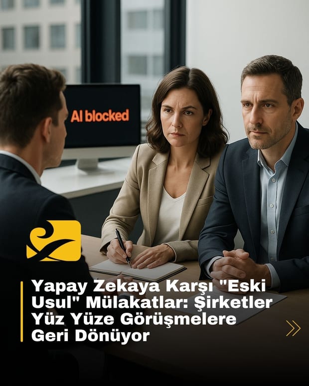 Yapay zekâ hilesine karşı yeniden yüz yüze mülakatlara dönen şirketleri temsil eden görsel