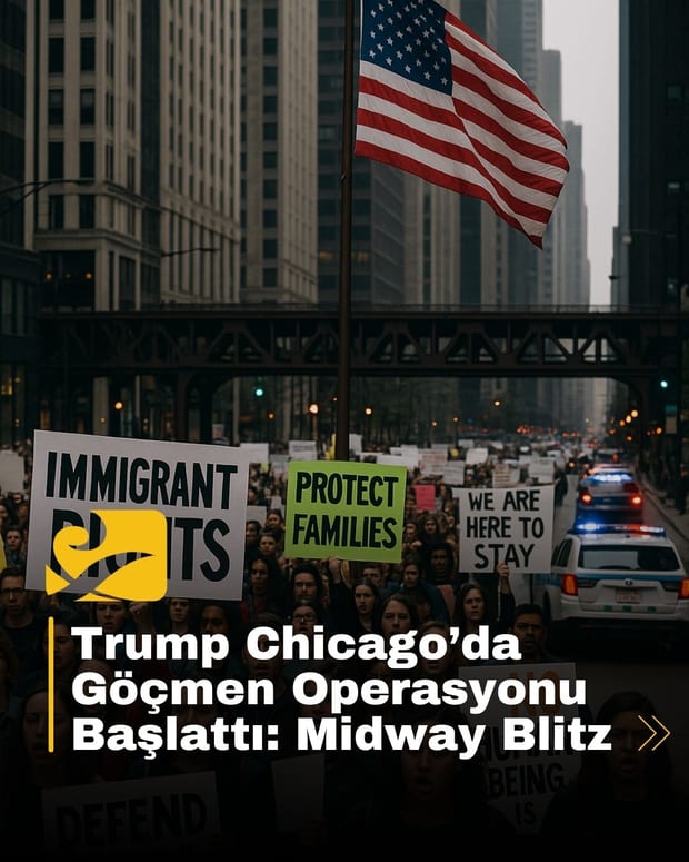Trump yönetiminin Chicago’da başlattığı Midway Blitz operasyonunu protesto eden kalabalık