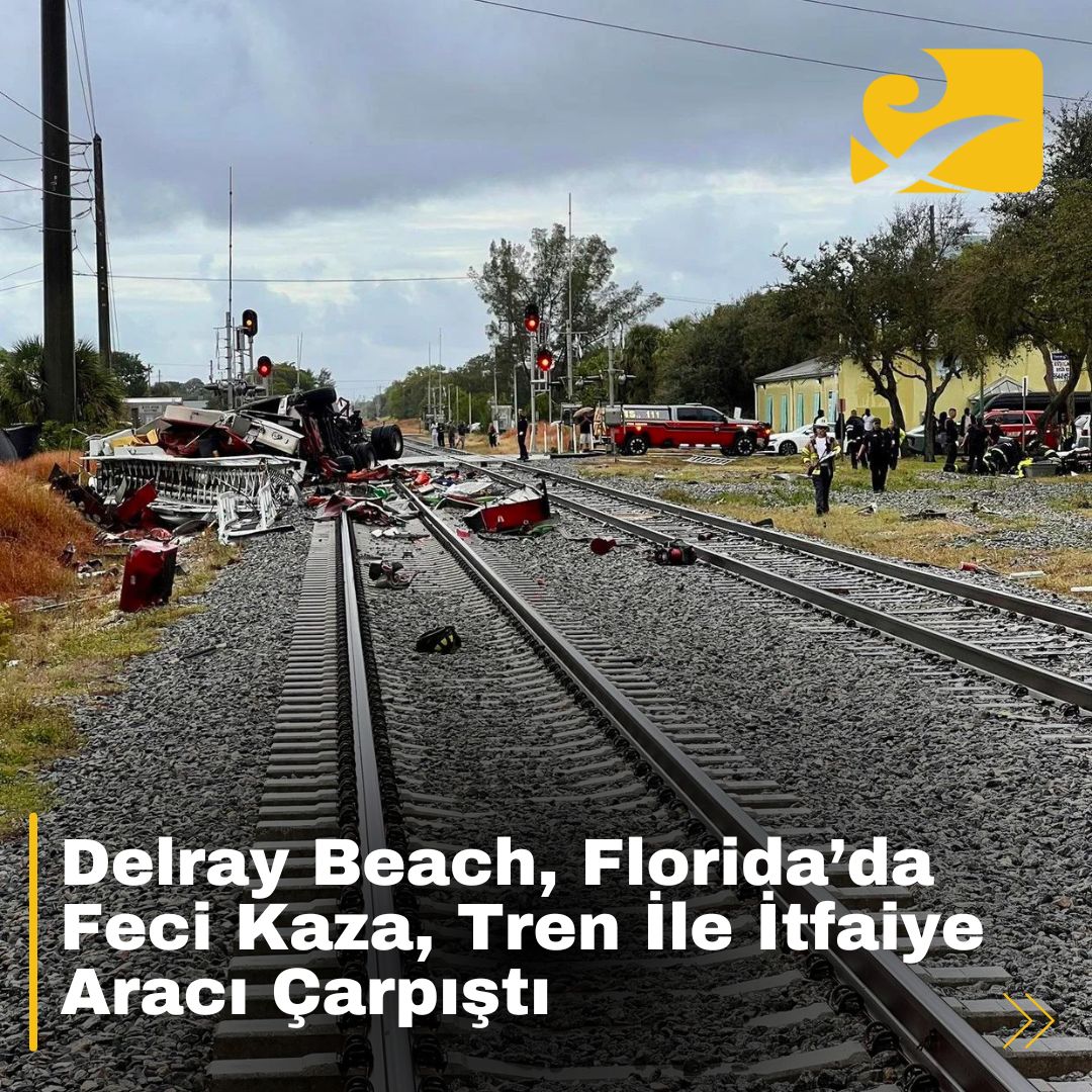 Delray Beach, Florida’da Brightline treninin bir itfaiye aracıyla çarpıştığı kazadan bir kare.