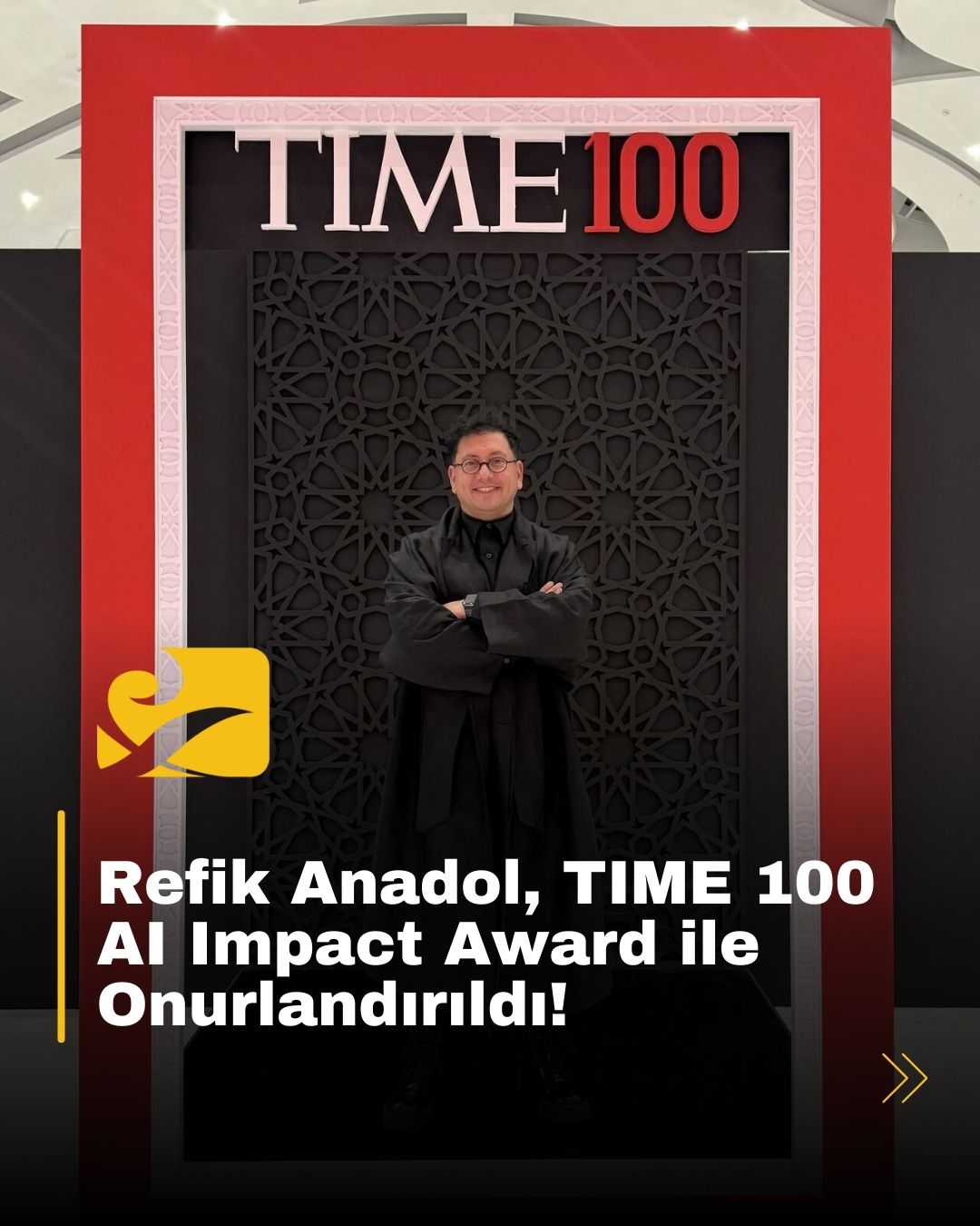 Refik Anadol, TIME 100 AI Impact Award ödülünü kazandı. Yapay zekâ sanatındaki öncü çalışmalarıyla dünya çapında ses getiren Anadol, DATALAND projesiyle sanat ve teknolojiyi buluşturuyor.