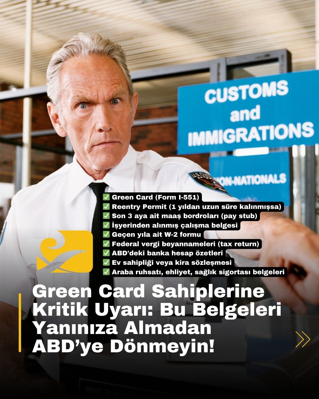 Green Card sahiplerinin ABD’ye dönerken yanlarında taşıması gereken belgeler hakkında önemli uyarılar