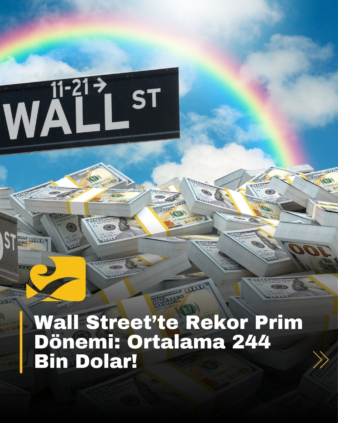 Wall Street’te çalışanlara dağıtılan rekor seviyedeki primleri simgeleyen finans görseli