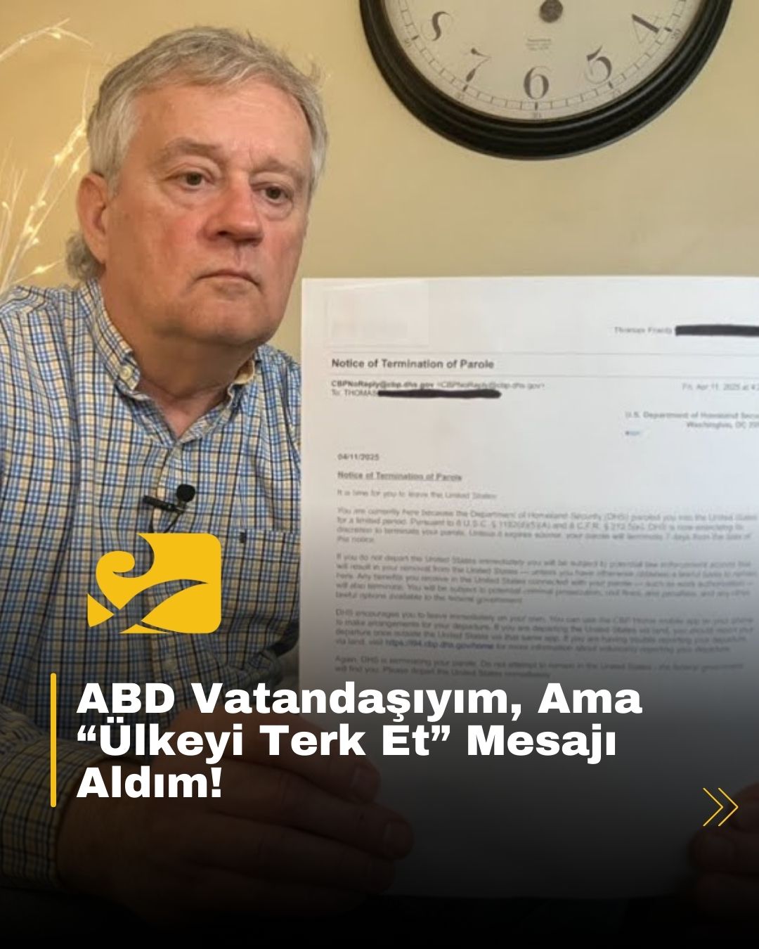 Wisconsinli emekli Tom Frantz, ABD vatandaşı olmasına rağmen DHS'den “ülkeyi terk edin” mesajı aldı. Bu olay sistemsel hataları yeniden gündeme getirdi