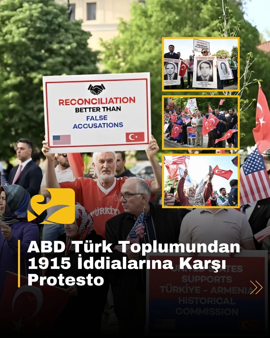 Washington'daki Türkiye Büyükelçiliği önünde 1915 iddialarını protesto eden Türk-Amerikan toplumu üyeleri ve destekçileri
