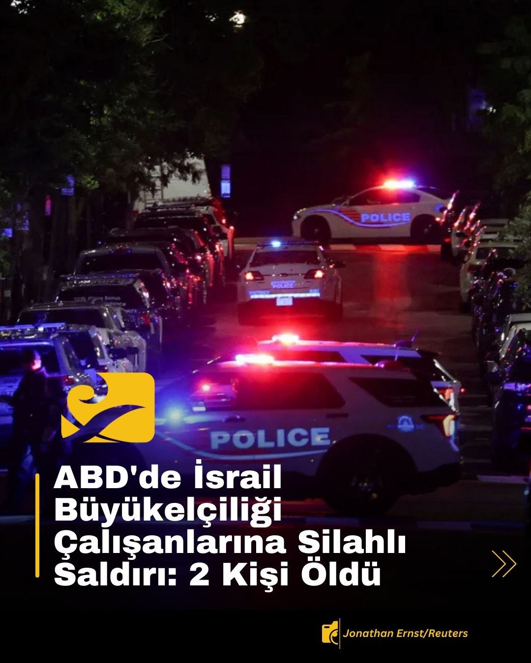 Washington DC'deki Yahudi Müzesi önünde yaşanan saldırı sonrası polis olay yerinde güvenlik önlemi alıyor