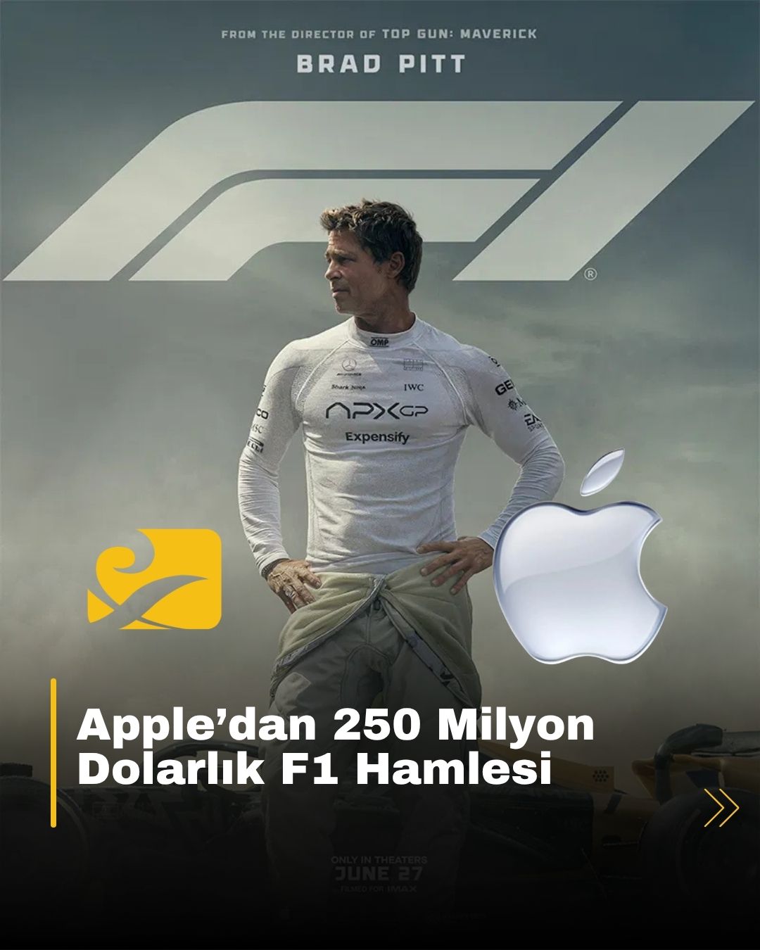 Apple, Brad Pitt başrollü Formula 1 filmiyle sinema sektöründe büyük oynamaya hazırlanıyor. Bilet bildirimleri ise tartışma yarattı
