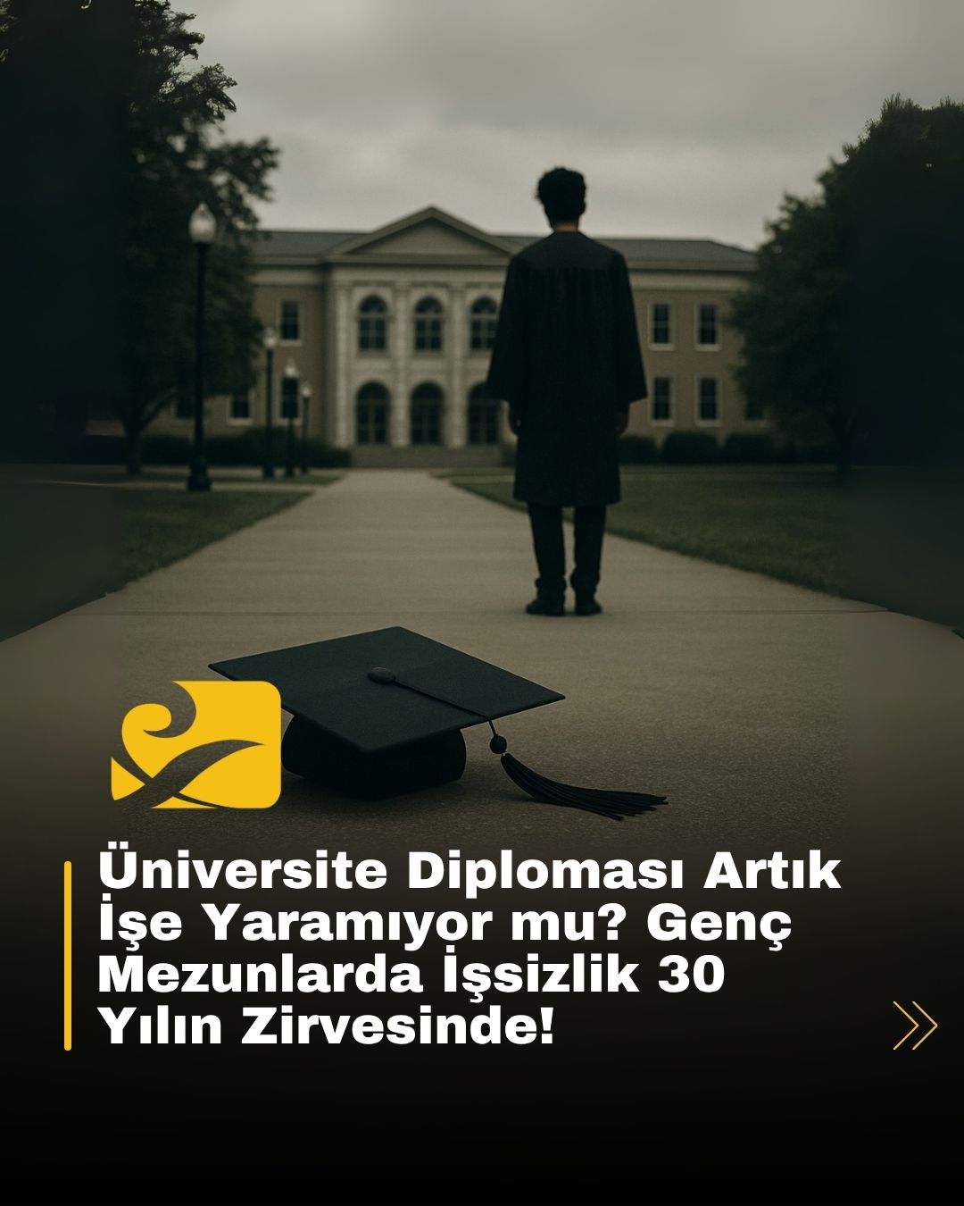 Üniversite mezunu gençlerin iş bulmakta zorlandığını gösteren sembolik bir görsel