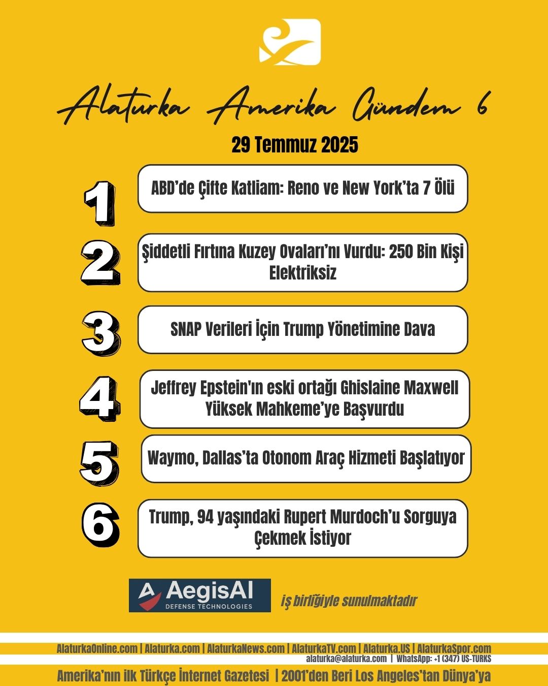 29 Temmuz 2025 | Gündem 6 – Amerika Gündeminde Öne Çıkan 6 Haber