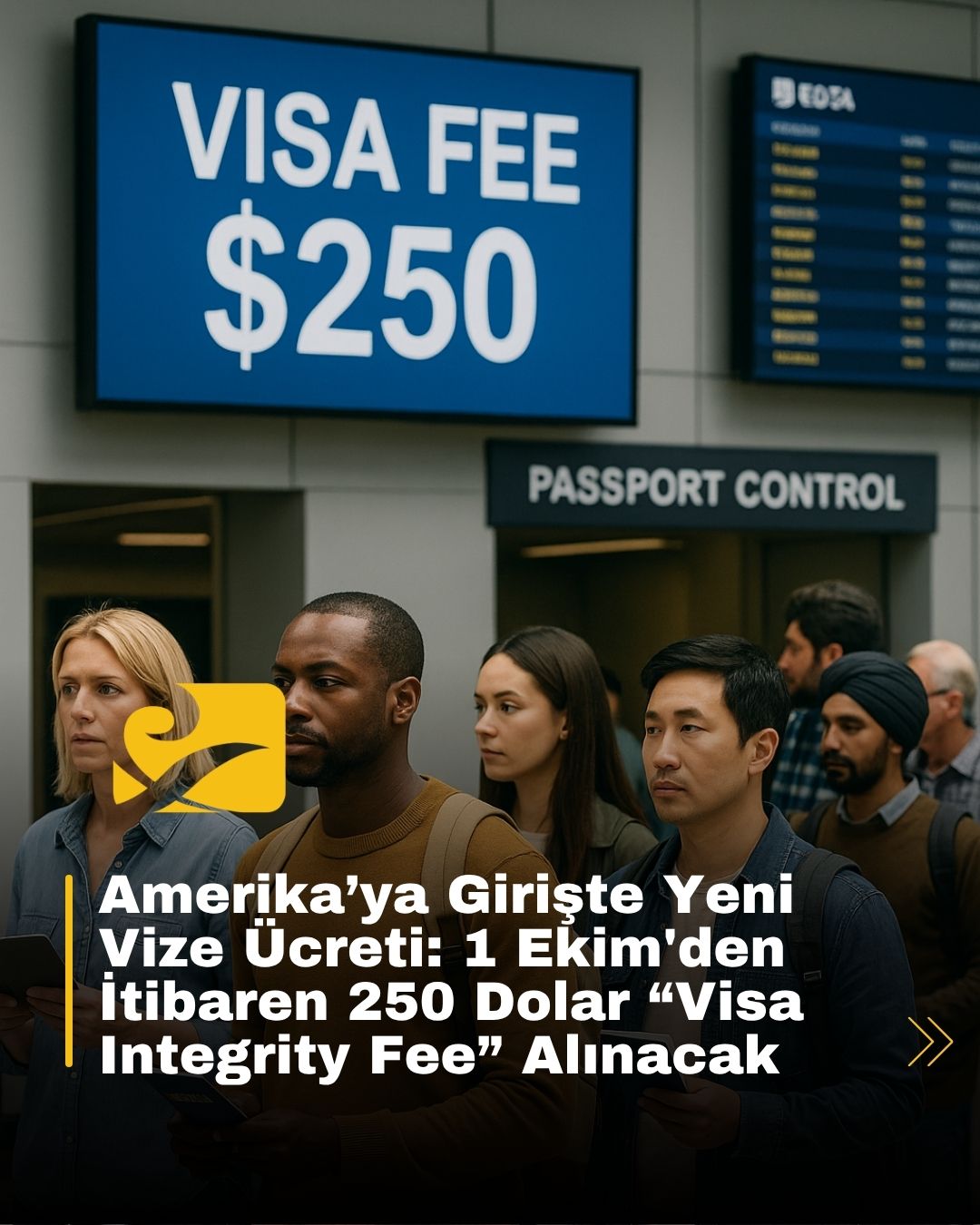 ABD havaalanında check-in sırasında sırada bekleyen yolcular, yeni vize ücretinden etkilenecek