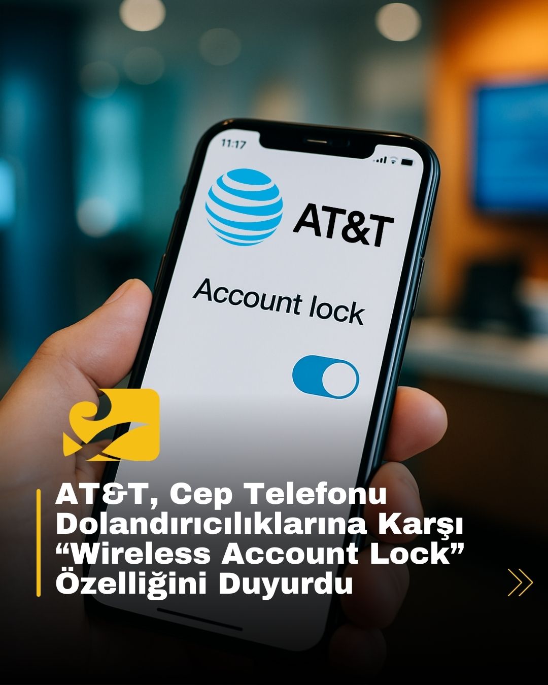 AT&T’nin yeni Wireless Account Lock özelliğini tanıtan cep telefonu ekranı