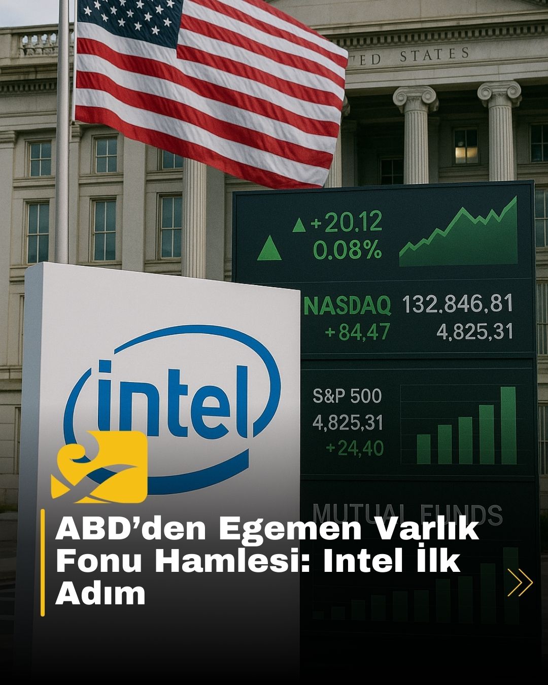 ABD’nin Intel’de hisse alımıyla başlayan egemen varlık fonu planını simgeleyen görsel