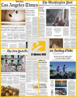 31 Ağustos 2025 tarihli ABD gazetelerinin birinci sayfalarını gösteren kolaj: The Boston Globe, The New York Times, The Washington Post ve Los Angeles Times