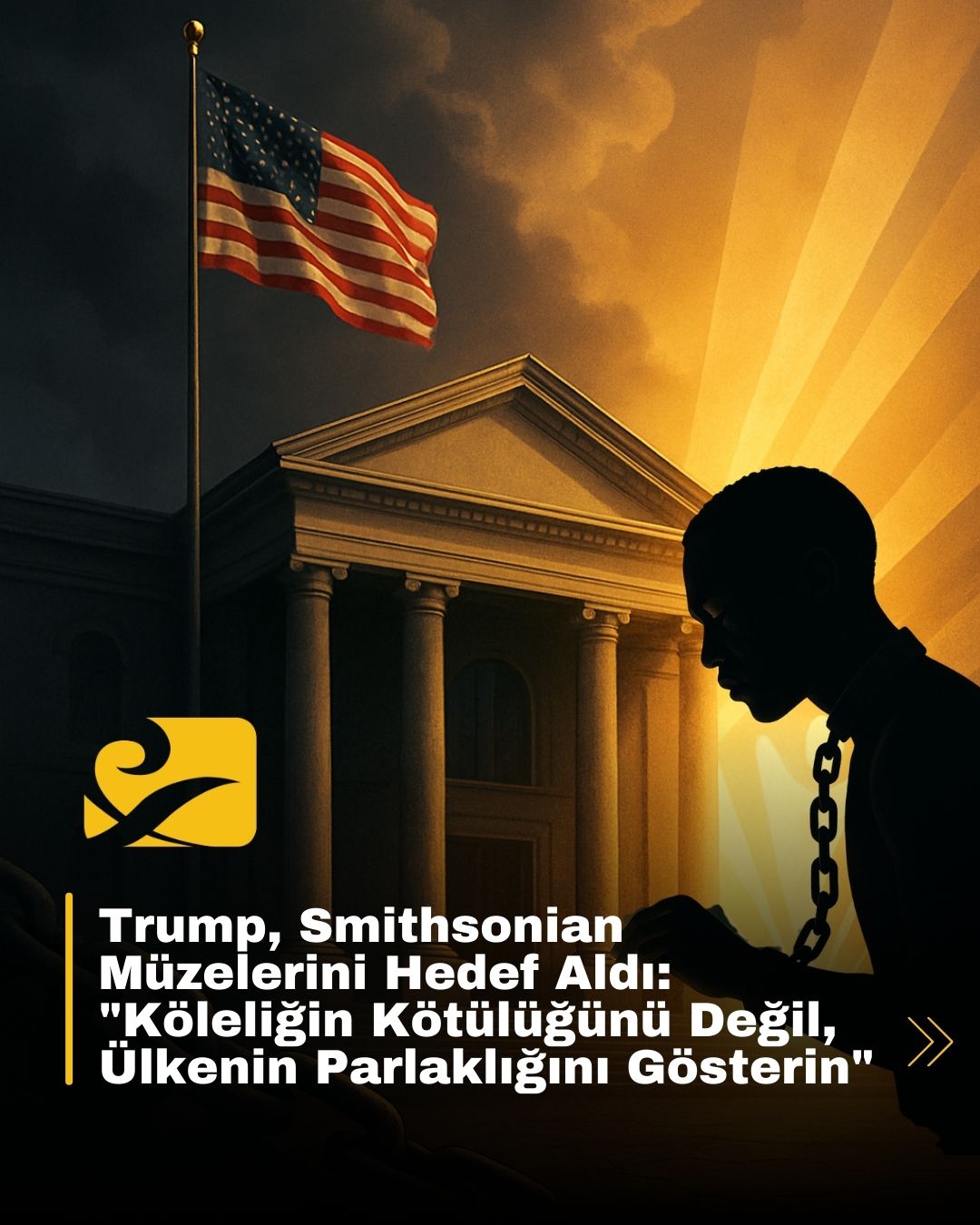 Smithsonian müzesi önünde ABD bayrağıyla sembolik görsel, Trump’ın açıklamalarına gönderme