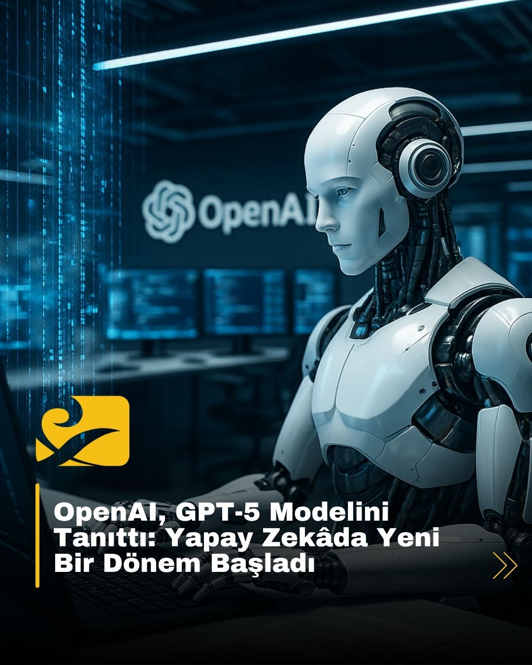 OpenAI'nin tanıttığı GPT-5 yapay zekâ modelini sembolize eden modern bir teknoloji sahnesi