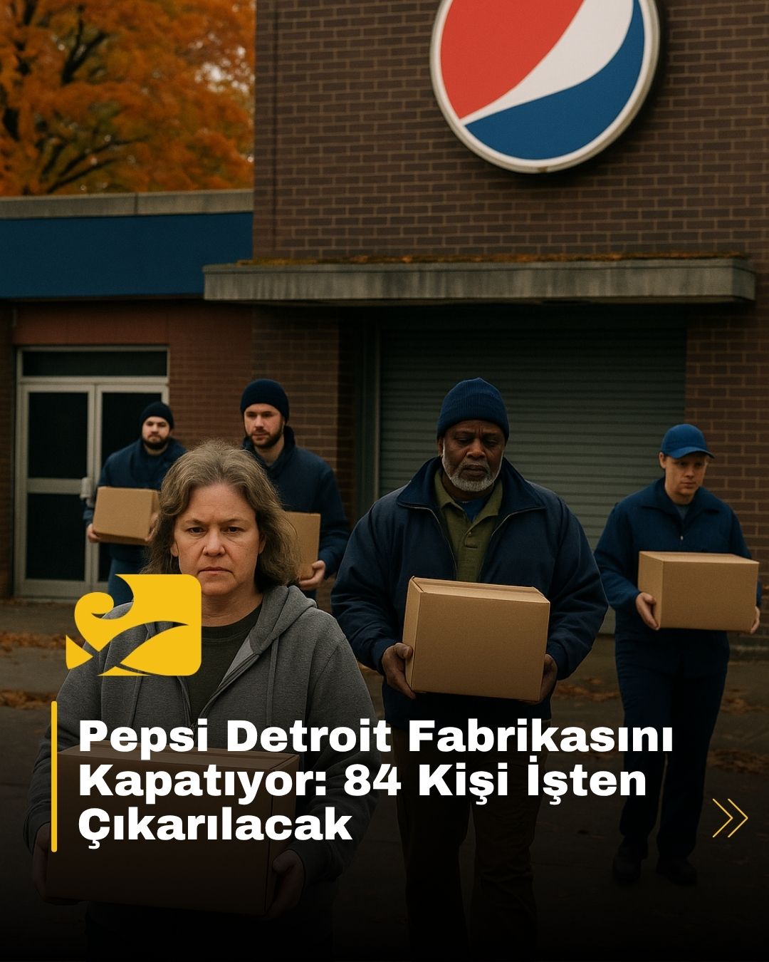 Detroit’te kapanan Pepsi fabrikasının girişini ve işten çıkarılan çalışanları sembolize eden sahne