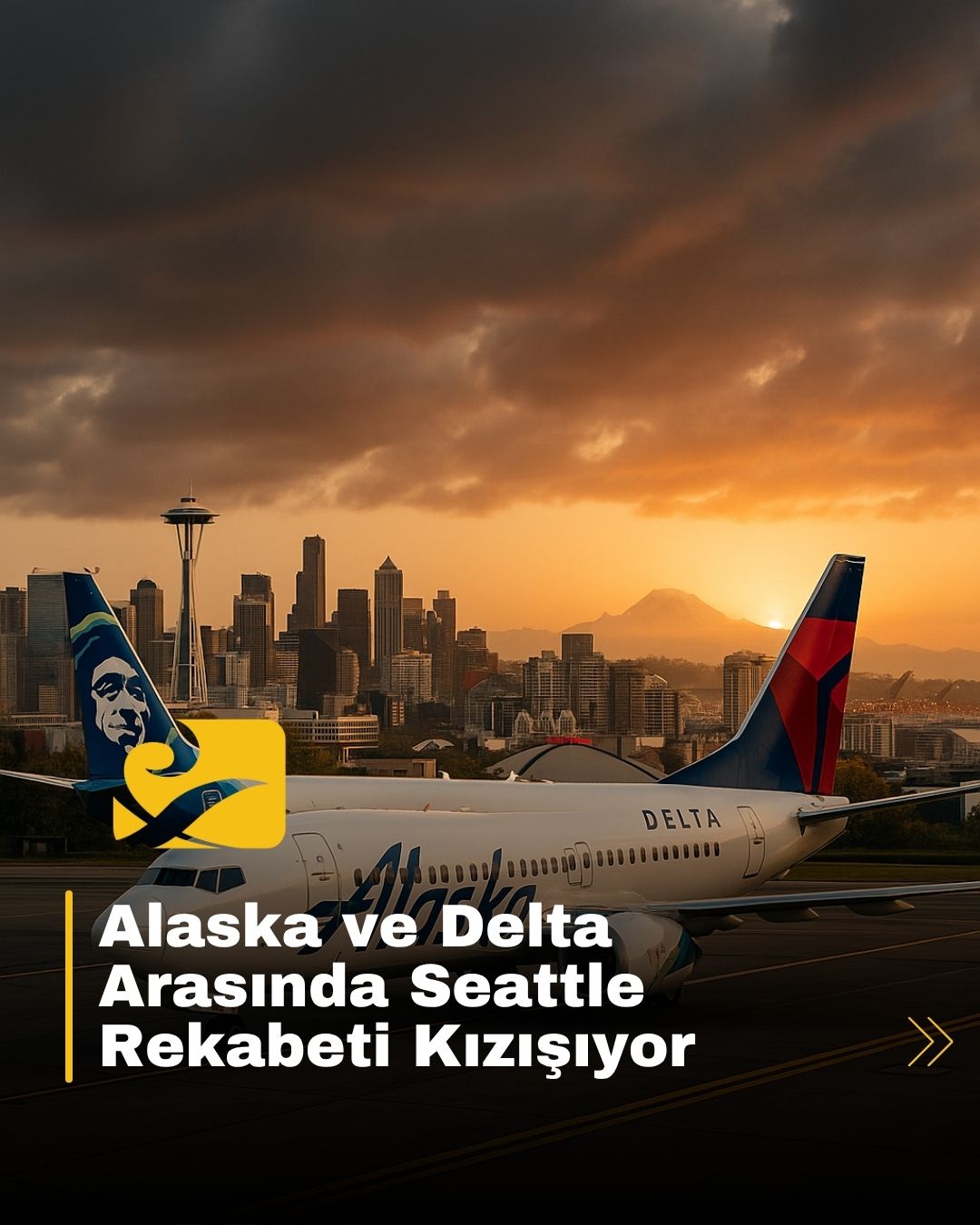 seattle-havayolu-rekabeti-2025 Seattle’da Alaska ve Delta havayolları arasında geçen uluslararası uçuş rekabetini simgeleyen bir sahne