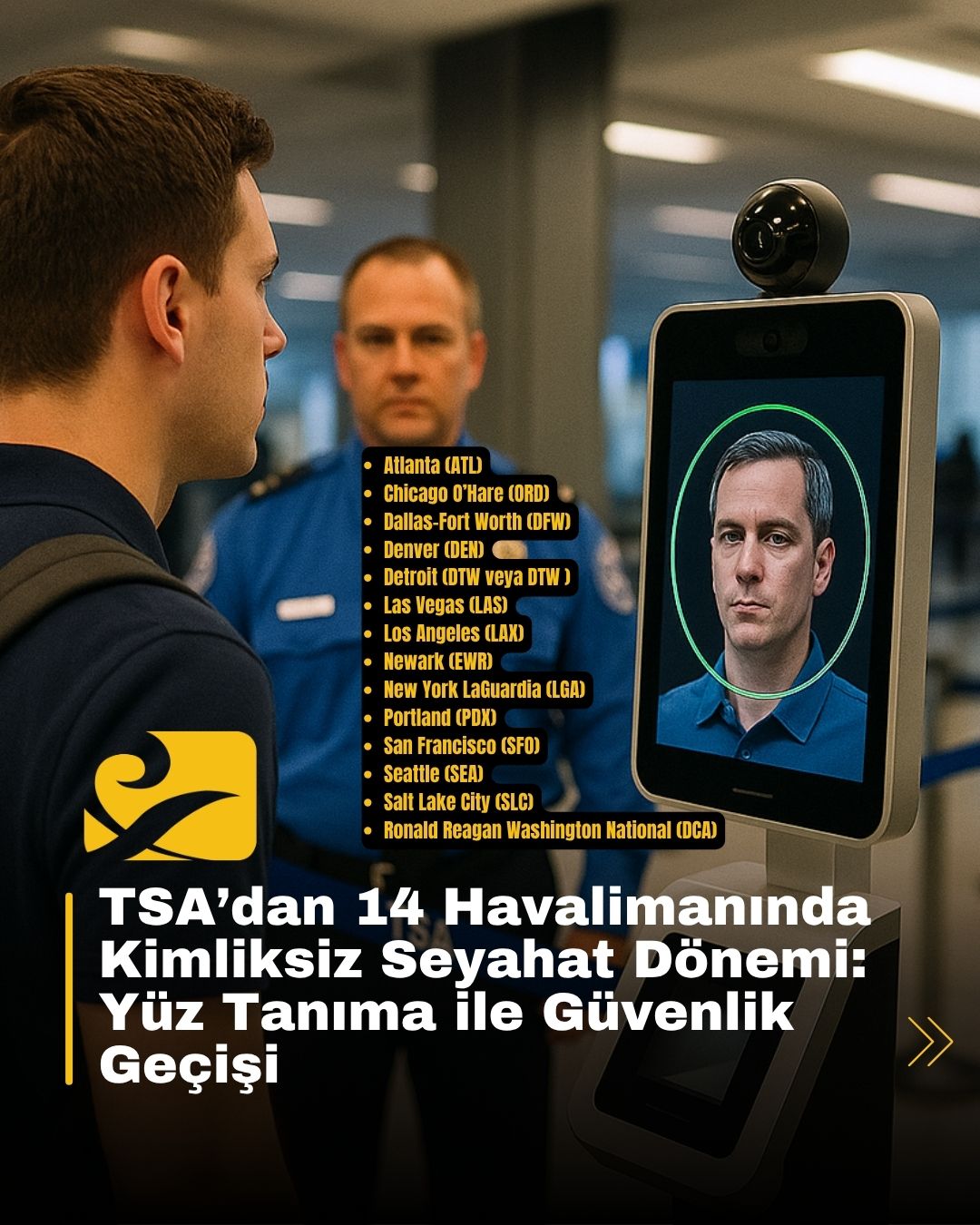 ABD havalimanında TSA yüz tanıma sistemiyle güvenlikten geçen yolcu